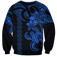 Hawaiian Tribal Sweatshirt Polynesian Kakau Turtle - Blue LT9 Unisex Blue - Polynesian Pride