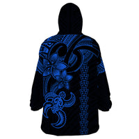 Hawaiian Tribal Wearable Blanket Hoodie Polynesian Kakau Turtle - Blue LT9 - Polynesian Pride