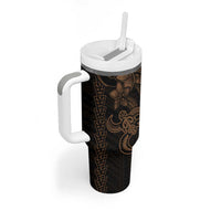 Gold Hawaiian Kakau Turtle Tumbler With Handle Polynesian Tribal
