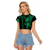 Hawaiian Tribal Raglan Cropped T Shirt Polynesian Kakau Turtle - Green LT9 Female Green - Polynesian Pride