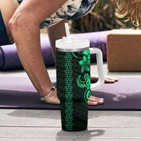 Green Hawaiian Kakau Turtle Tumbler With Handle Polynesian Tribal