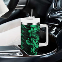 Green Hawaiian Kakau Turtle Tumbler With Handle Polynesian Tribal