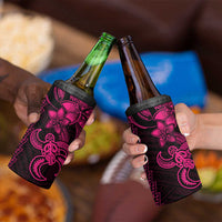 Pink Hawaiian Kakau Turtle 4 in 1 Can Cooler Tumbler Polynesian Tribal