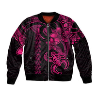 Hawaiian Tribal Sleeve Zip Bomber Jacket Polynesian Kakau Turtle - Pink LT9 Unisex Pink - Polynesian Pride