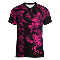 Hawaiian Tribal Women V Neck T Shirt Polynesian Kakau Turtle - Pink LT9 Female Pink - Polynesian Pride