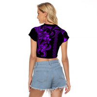 Hawaiian Tribal Raglan Cropped T Shirt Polynesian Kakau Turtle - Purple LT9 - Polynesian Pride