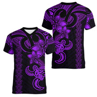 Hawaiian Tribal Women V Neck T Shirt Polynesian Kakau Turtle - Purple LT9 - Polynesian Pride