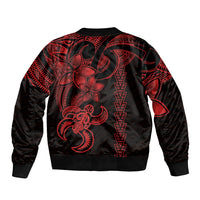 Hawaiian Tribal Sleeve Zip Bomber Jacket Polynesian Kakau Turtle - Red LT9 - Polynesian Pride