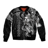 Hawaiian Tribal Sleeve Zip Bomber Jacket Polynesian Kakau Turtle - White LT9 Unisex White - Polynesian Pride