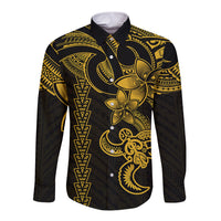 Hawaiian Tribal Long Sleeve Button Shirt Polynesian Kakau Turtle - Yellow LT9 Unisex Yellow - Polynesian Pride