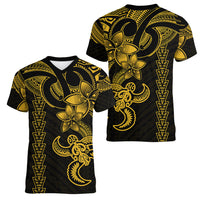 Hawaiian Tribal Women V Neck T Shirt Polynesian Kakau Turtle - Yellow LT9 - Polynesian Pride