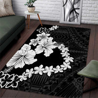 American Samoa Lotu Tamaiti Area Rug White Sunday Plumeria Black Vibe LT9 Black - Polynesian Pride