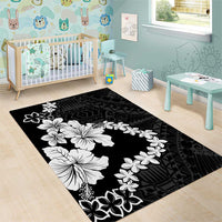 American Samoa Lotu Tamaiti Area Rug White Sunday Plumeria Black Vibe LT9 - Polynesian Pride