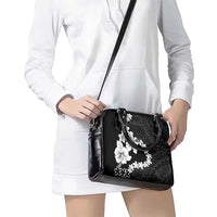 American Samoa Lotu Tamaiti Shoulder Handbag White Sunday Plumeria Black Vibe LT9 - Polynesian Pride