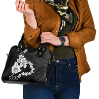 American Samoa Lotu Tamaiti Shoulder Handbag White Sunday Plumeria Black Vibe LT9 - Polynesian Pride