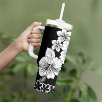 American Samoa Lotu Tamaiti Tumbler With Handle White Sunday Plumeria Black Vibe