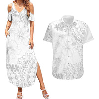 American Samoa Lotu Tamaiti Couples Matching Summer Maxi Dress and Hawaiian Shirt White Sunday Plumeria White Vibe LT9 White - Polynesian Pride