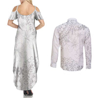 American Samoa Lotu Tamaiti Couples Matching Summer Maxi Dress and Long Sleeve Button Shirt White Sunday Plumeria White Vibe