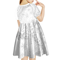 American Samoa Lotu Tamaiti Kid Short Sleeve Dress White Sunday Plumeria White Vibe