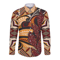 Vintage Samoa Siapo Long Sleeve Button Shirt With Teuila Torch Ginger