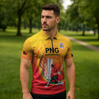 Custom Cricket PNG East Asia-Pacific Zipper Polo Shirt Papua New Guinea Rise to Power - Polynesian Pride