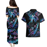 Polynesia Ribbon Butterflies Couples Matching Puletasi Dress and Hawaiian Shirt Silver Fern Breast Cancer With Papua Shell Pattern LT9 - Polynesian Pride