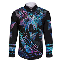 polynesia-ribbon-butterflies-family-matching-off-shoulder-long-sleeve-dress-and-hawaiian-shirt-silver-fern-breast-cancer-with-papua-shell-pattern