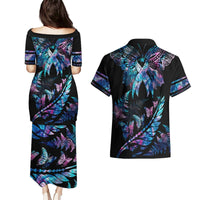 Personalised Polynesia Ribbon Butterflies Couples Matching Puletasi Dress and Hawaiian Shirt Silver Fern Breast Cancer With Papua Shell Pattern LT9 - Polynesian Pride
