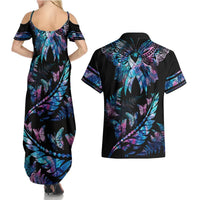 Personalised Polynesia Ribbon Butterflies Couples Matching Summer Maxi Dress and Hawaiian Shirt Silver Fern Breast Cancer With Papua Shell Pattern LT9 - Polynesian Pride