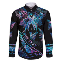 personalised-polynesia-ribbon-butterflies-family-matching-long-sleeve-bodycon-dress-and-hawaiian-shirt-silver-fern-breast-cancer-with-papua-shell-pattern