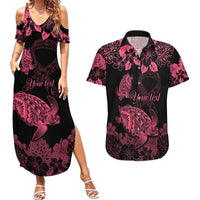 Personalised Polynesian Turtle Ribbon Couples Matching Summer Maxi Dress and Hawaiian Shirt Think Pink Breast Cancer With Pacific Hibiscus LT9 Pink - Polynesian Pride