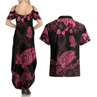 Personalised Polynesian Turtle Ribbon Couples Matching Summer Maxi Dress and Hawaiian Shirt Think Pink Breast Cancer With Pacific Hibiscus LT9 - Polynesian Pride