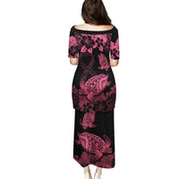 Personalised Polynesian Turtle Ribbon Puletasi Think Pink Breast Cancer With Pacific Hibiscus LT9 - Polynesian Pride