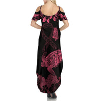 Personalised Polynesian Turtle Ribbon Summer Maxi Dress Think Pink Breast Cancer With Pacific Hibiscus LT9 - Polynesian Pride