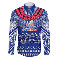 Toa Samoa Christmas Family Matching Off Shoulder Long Sleeve Dress and Hawaiian Shirt Samoa Siva Tau Manuia Le Kerisimasi Blue Vibe LT9 Dad's Shirt - Long Sleeve Blue - Polynesian Pride
