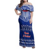 Toa Samoa Christmas Family Matching Off Shoulder Maxi Dress and Hawaiian Shirt Samoa Siva Tau Manuia Le Kerisimasi Blue Vibe LT9 Mom's Dress Blue - Polynesian Pride