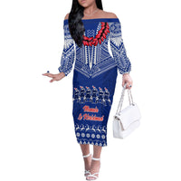 Personalised Toa Samoa Christmas Family Matching Off Shoulder Long Sleeve Dress and Hawaiian Shirt Samoa Siva Tau Manuia Le Kerisimasi Blue Vibe LT9 Mom's Dress Blue - Polynesian Pride