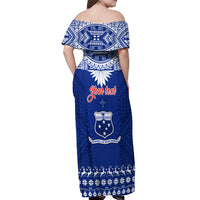 Personalised Toa Samoa Christmas Off Shoulder Maxi Dress Samoa Siva Tau Manuia Le Kerisimasi Blue Vibe LT9 - Polynesian Pride