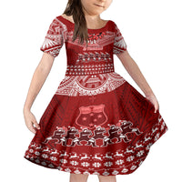 Toa Samoa Christmas Family Matching Long Sleeve Bodycon Dress and Hawaiian Shirt Samoa Siva Tau Manuia Le Kerisimasi Red Vibe LT9 Daughter's Dress Red - Polynesian Pride