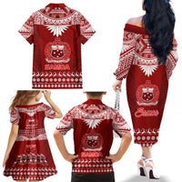 Toa Samoa Christmas Family Matching Off Shoulder Long Sleeve Dress and Hawaiian Shirt Samoa Siva Tau Manuia Le Kerisimasi Red Vibe LT9 - Polynesian Pride