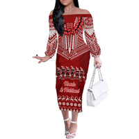 Toa Samoa Christmas Family Matching Off Shoulder Long Sleeve Dress and Hawaiian Shirt Samoa Siva Tau Manuia Le Kerisimasi Red Vibe LT9 Mom's Dress Red - Polynesian Pride