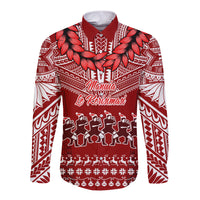 Toa Samoa Christmas Long Sleeve Button Shirt Samoa Siva Tau Manuia Le Kerisimasi Red Vibe LT9 Unisex Red - Polynesian Pride