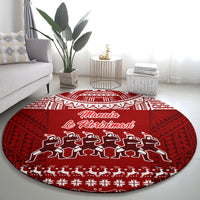 Toa Samoa Christmas Round Carpet Samoa Siva Tau Manuia Le Kerisimasi Red Vibe LT9 - Polynesian Pride