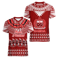 Toa Samoa Christmas Women V Neck T Shirt Samoa Siva Tau Manuia Le Kerisimasi Red Vibe LT9 - Polynesian Pride