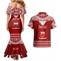 Personalised Toa Samoa Christmas Couples Matching Mermaid Dress and Hawaiian Shirt Samoa Siva Tau Manuia Le Kerisimasi Red Vibe LT9 - Polynesian Pride