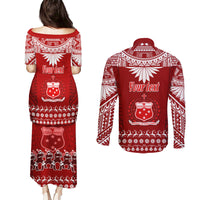 Personalised Toa Samoa Christmas Couples Matching Puletasi Dress and Long Sleeve Button Shirt Samoa Siva Tau Manuia Le Kerisimasi Red Vibe LT9 - Polynesian Pride