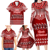 Personalised Toa Samoa Christmas Family Matching Long Sleeve Bodycon Dress and Hawaiian Shirt Samoa Siva Tau Manuia Le Kerisimasi Red Vibe LT9 - Polynesian Pride