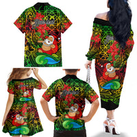 Personalised Vanuatu Joyeux Noel Family Matching Off Shoulder Long Sleeve Dress and Hawaiian Shirt Christmas Santas God Yumi LT9 - Polynesian Pride