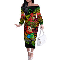 Personalised Vanuatu Joyeux Noel Family Matching Off Shoulder Long Sleeve Dress and Hawaiian Shirt Christmas Santas God Yumi LT9 Mom's Dress Reggae - Polynesian Pride