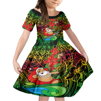 Personalised Vanuatu Joyeux Noel Kid Short Sleeve Dress Christmas Santas God Yumi LT9 KID Reggae - Polynesian Pride